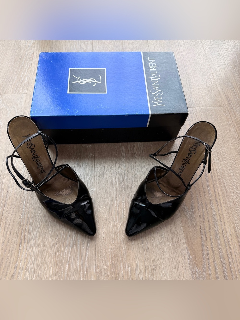Vintage YSL black patent leather point toe heels